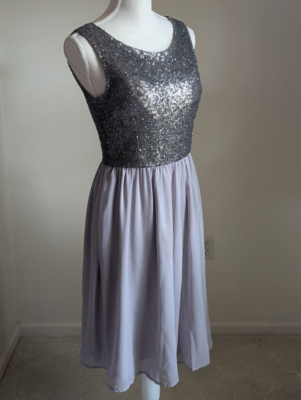 Sequin Grey Chiffon Homecoming Dress Size 8